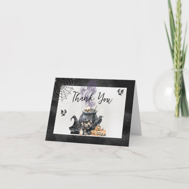 Witch Cauldron Baby is Brewing Baby Shower Thank You Card (Front)