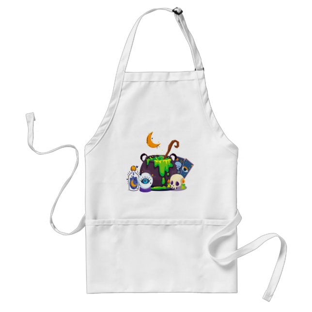 Witch Cauldron Cooking Potion Under The Moonlight Adult Apron (Front)