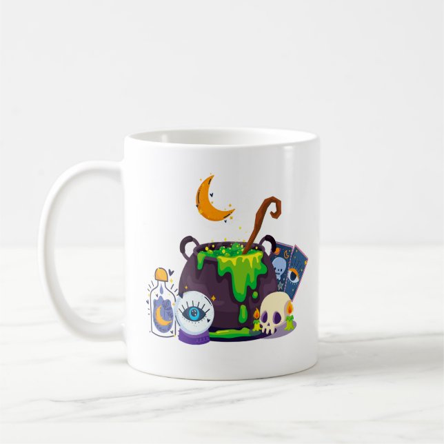 Witch Cauldron Cooking Potion Under The Moonlight Coffee Mug (Left)