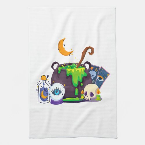 Witch Cauldron Cooking Potion Under The Moonlight Kitchen Towel