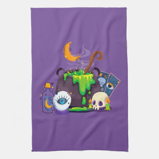 Witch Cauldron Cooking Potion Under The Moonlight Kitchen Towel (Vertical)