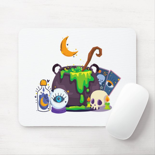 Witch Cauldron Cooking Potion Under The Moonlight Mouse Pad (With Mouse)