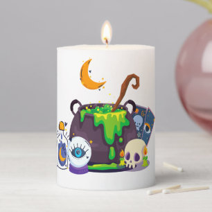 Witch Cauldron Cooking Potion Under The Moonlight Pillar Candle