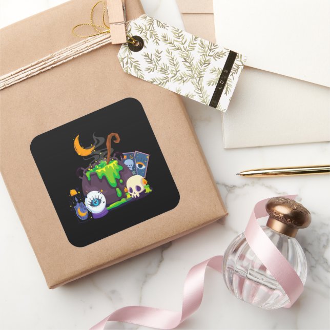 Witch Cauldron Cooking Potion Under The Moonlight Square Sticker (Gifting)