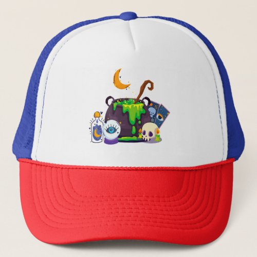 Witch Cauldron Cooking Potion Under The Moonlight Trucker Hat