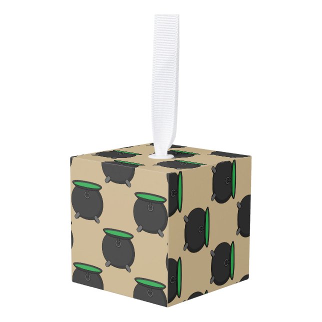 Witch Cauldron Cube Ornament (Front Angled)