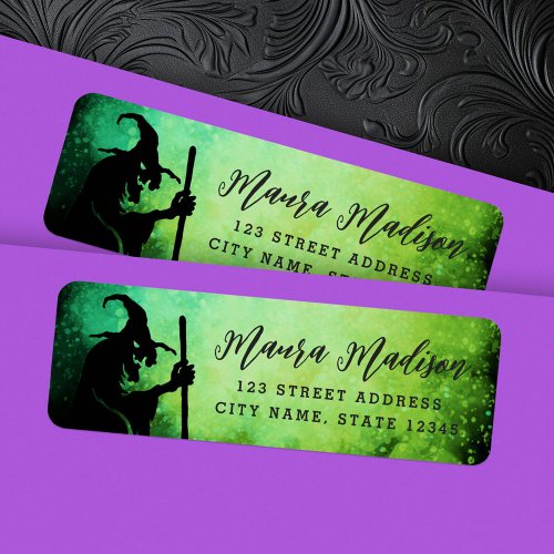 Witch cauldron green Halloween return address Label