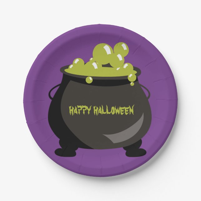 Witch Cauldron Green Potion Halloween Kids Party Paper Plates (Front)