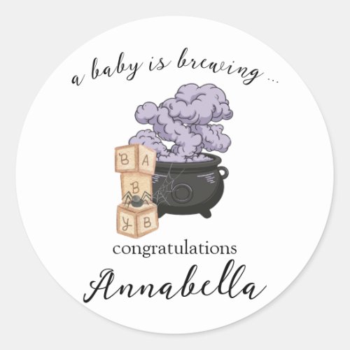 Witch Cauldron Halloween Baby Shower Classic Round Sticker