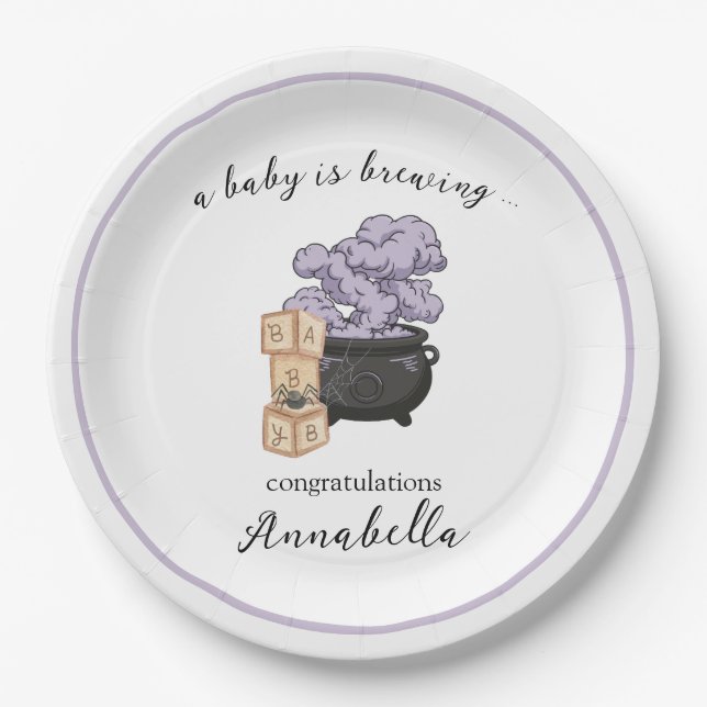 Witch Cauldron Halloween Baby Shower Paper Plates (Front)