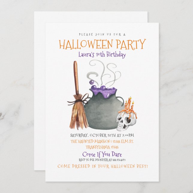 Witch Cauldron Halloween Birthday Invitation (Front/Back)