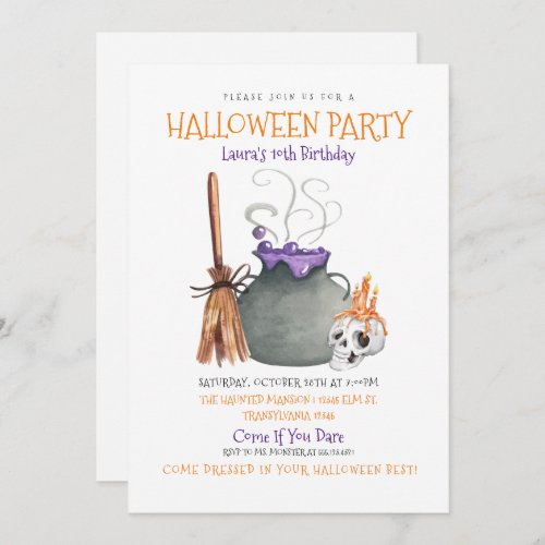 Witch Cauldron Halloween Birthday Invitation