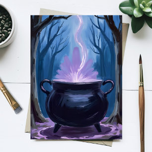 Witch Cauldron Halloween Watercolor Painting Holiday Postcard
