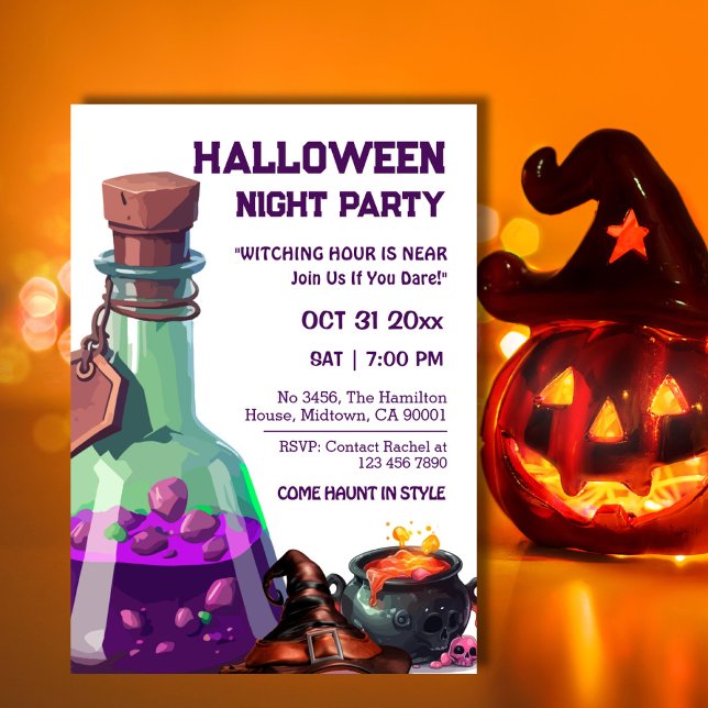 Witch cauldron magic potion hat skull Halloween  Invitation (Creator Uploaded)