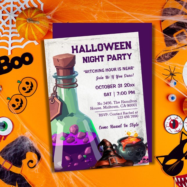 Witch cauldron magic potion hat skull Halloween  Invitation (Creator Uploaded)