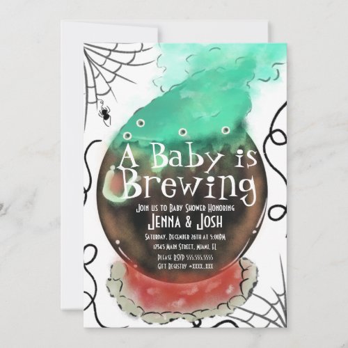 Witch Cauldron Spooky Fog Baby Shower Doodle Invitation