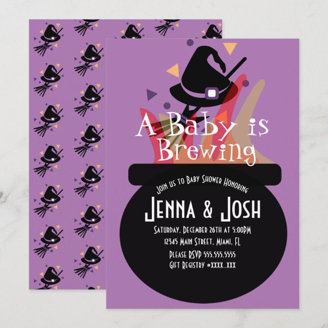 Witch Cauldron Spooky Halloween Baby Shower Invitation (Front/Back)