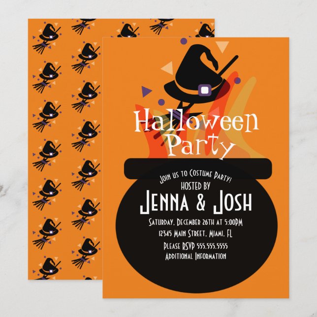Witch Cauldron Spooky Halloween Costume Party Invitation (Front/Back)