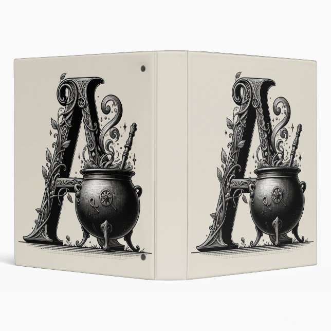 Witch Cauldron Witchy Letter A Custom Initial  3 Ring Binder (Background)