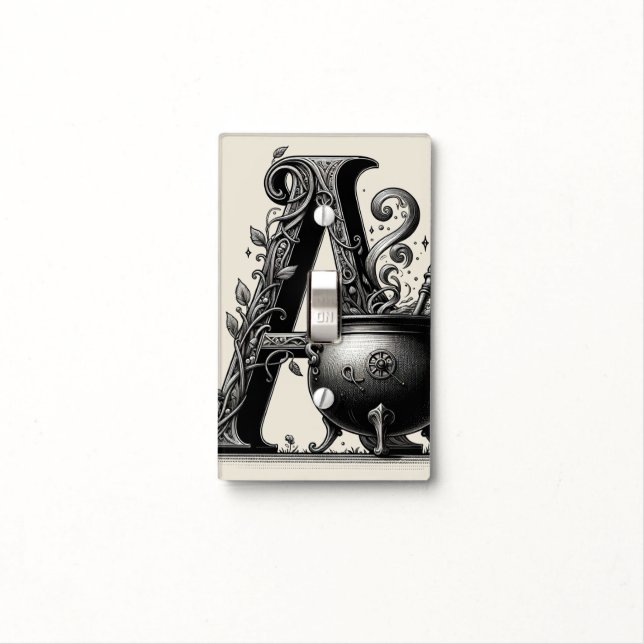 Witch Cauldron Witchy Letter A Custom Initial  Light Switch Cover (In Situ)