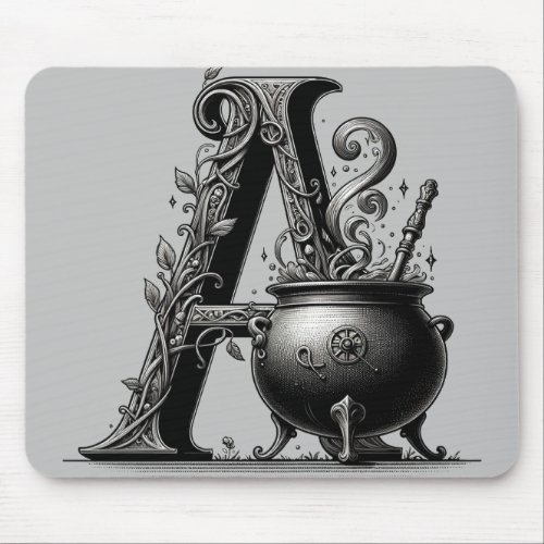 Witch Cauldron Witchy Letter A Custom Initial  Mouse Pad