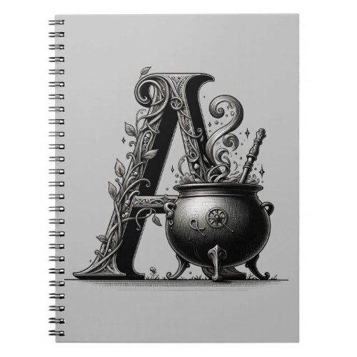 Witch Cauldron Witchy Letter A Custom Initial  Notebook