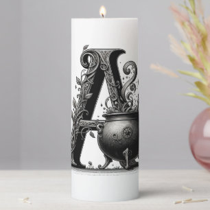 Witch Cauldron Witchy Letter A Custom Initial Pillar Candle
