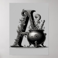 Witch Cauldron Witchy Letter A Custom Initial