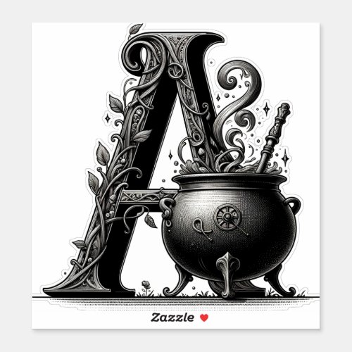 Witch Cauldron Witchy Letter A Custom Initial  Sticker