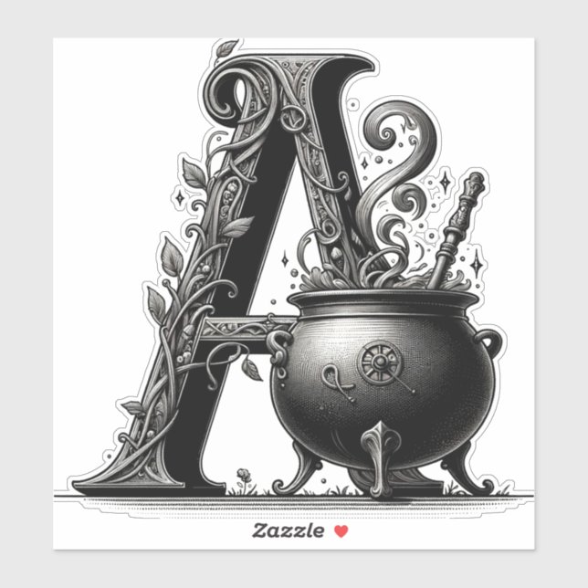 Witch Cauldron Witchy Letter A Custom Initial  Sticker (Sheet)