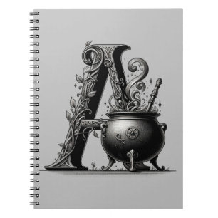 Witch Cauldron Witchy Letter A Initial Grimoire Notebook