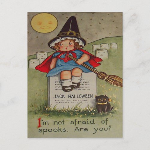 Witch Cemetery Tombstone Black Cat Moon Postcard