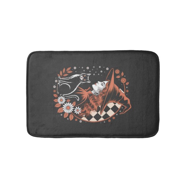 Witch Checkered Halloween Bath Mat (Front)