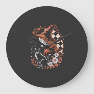 Witch Checkered Halloween Large Clock