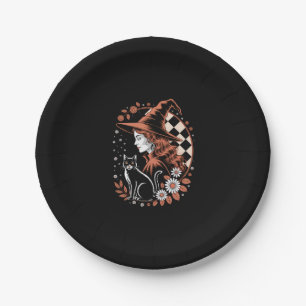 Witch Checkered Halloween Paper Plates