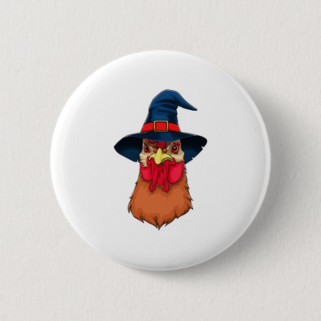 Witch Chicken Funny Halloween Horror Scary Button (Front)