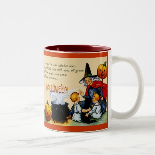 Witch, Children, Pumpkins & Cat Hallowe'en Mug