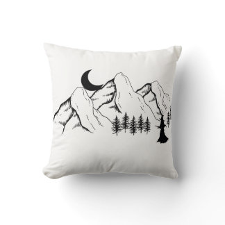 Witch Climbing a Mountain at Night – Mystical Moon Throw Pillow
