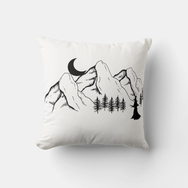 Witch Climbing a Mountain at Night – Mystical Moon Throw Pillow (Front)