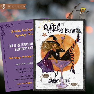 Witch Cocktail Glass Spooky Halloween Party Invitation