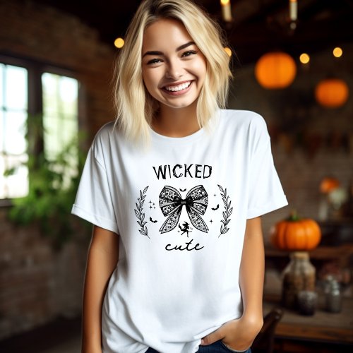 Witch Coquette Black Lace Bow Halloween Name T_Shirt