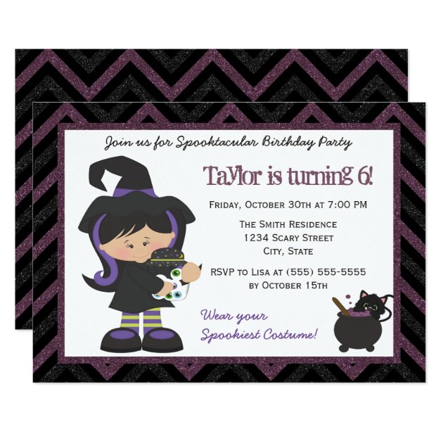 Witch Costume Halloween Birthday Party Invitation