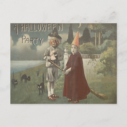 Witch Costume Trick Or Treat Black Cat Postcard