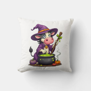 Witch Cow Cauldron Brew Throw Pillow