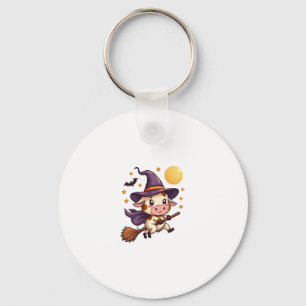 Witch Cow on a Broomstick Keychain