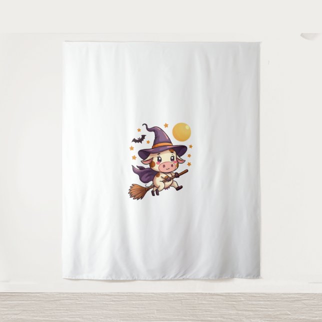 Witch Cow on a Broomstick Tapestry (Front)