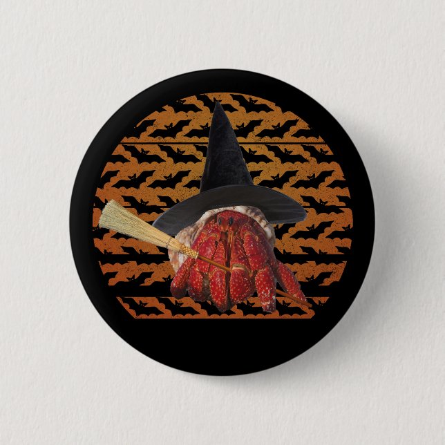 Witch Crab Funny Halloween Hermit Crab Lover Button (Front)