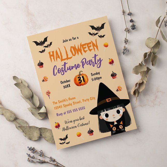 Witch Cute Costume Halloween Party Invitation (Creator Uploaded)