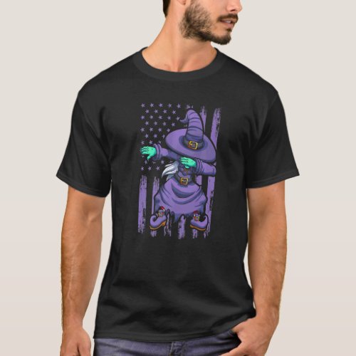 Witch Dab Dabbing Dance American Flag Halloween Gi T-Shirt
