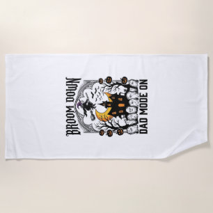 Witch Dad Halloween Broom Broke Vintage Graphic_1 Beach Towel